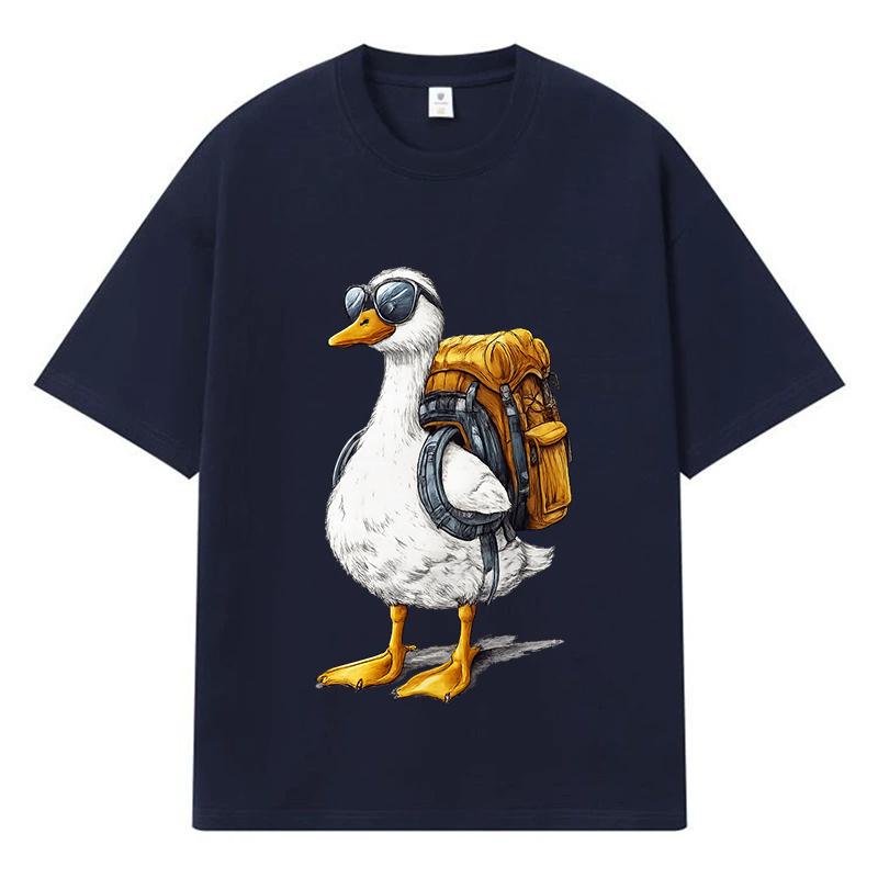 2026 Duck Pattern Printed Graphic Streetwear Y2k Harajuku Clothes 100% Cotton T Shirt Casual Oversized Summer Men T-shirt