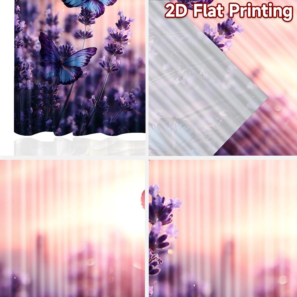 2D flat printing 2pcs Curtains Beautiful Butterflies Lavender Field Digital Printed Polyester Drapes Birthday Party for Indoor