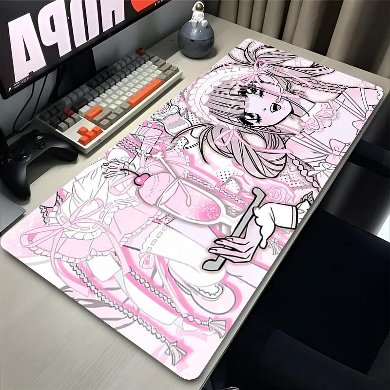 Mauspad Laptop Gaming Erweiterte Schreibtischmatte PC Kawaii Gamer Schrank Mauspad XXL Engel Anime Sexy Mädchen Tastaturteppich Rosa Teppich