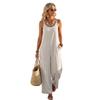 Round Neck Sleeveless Suspender Solid Color Jumpsuit With Pockets For Womens Summer Commuting Loose Casual Wide Leg Trousers