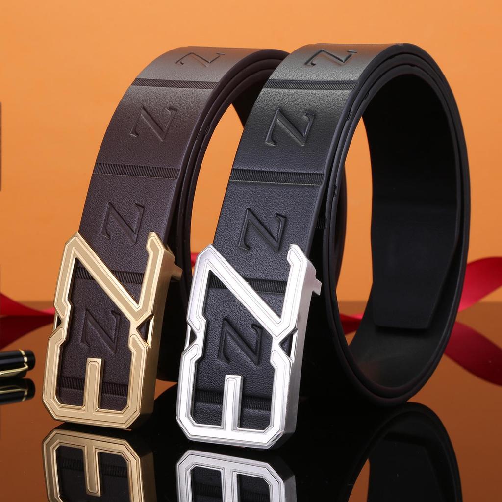 Men's Stainless Steel Z Letter Belt, Genuine Leather, Smooth Buckle, Top Layer Cowhide, Trouser Belt