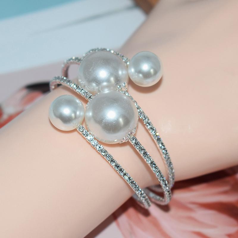 Fashion Imitation Pearls Rhinestone Winding Bracelets For Women Wedding Jewelry Party Accessries