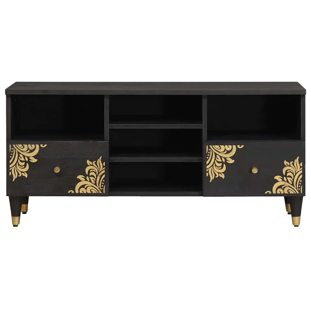 TV Stand with Shelf Black 100 x 33 x 46 cm Solid Mango Wood