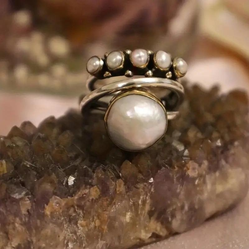 1Pc Imitation Pearl Ring, Retro Exaggerated and Simple Style Ring