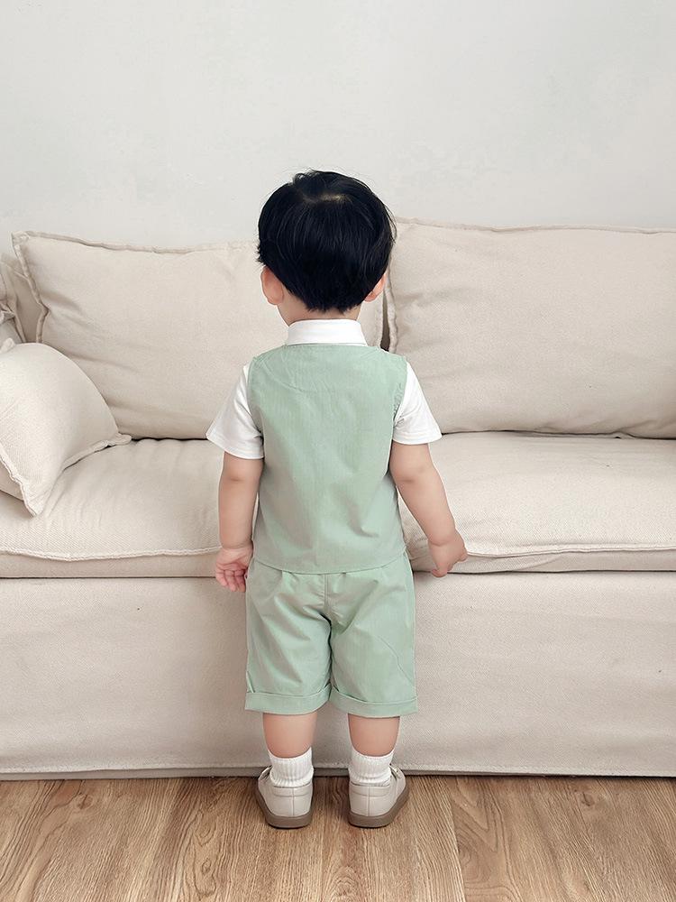 European & American Boys' Summer Three-Piece Set: T-shirt, Shorts, Vest - Children's Formal Outfit.