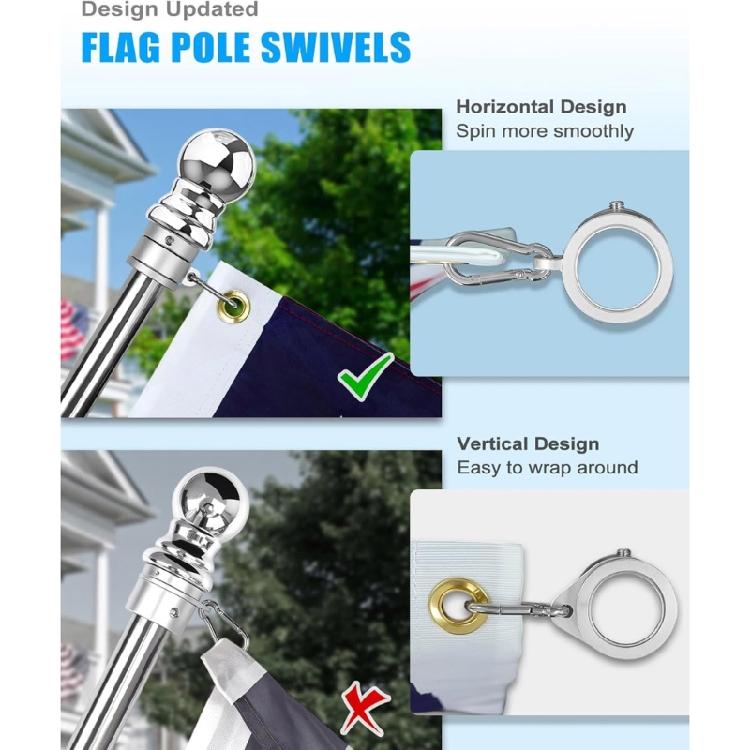 Flag Poles Rings Aircraft Grade Aluminum Construction Stainless Steel Carabiner Fit 0.9-1.05 Inch Porch Marine Flagpoles