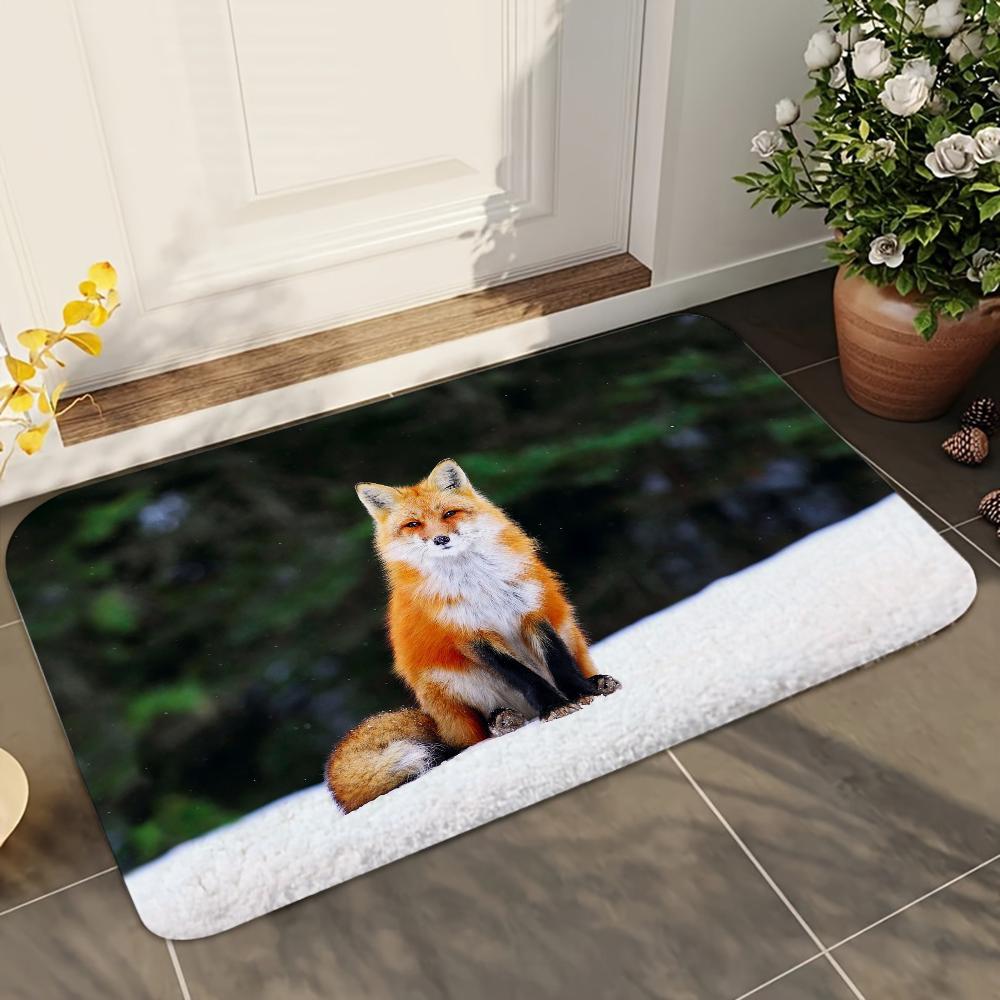 1pc Cute Fox Animal Bathroom Absorbent Mats Anti-Slip Mats Home Decor Supplies Carpets Home Kitchen Floor Mats