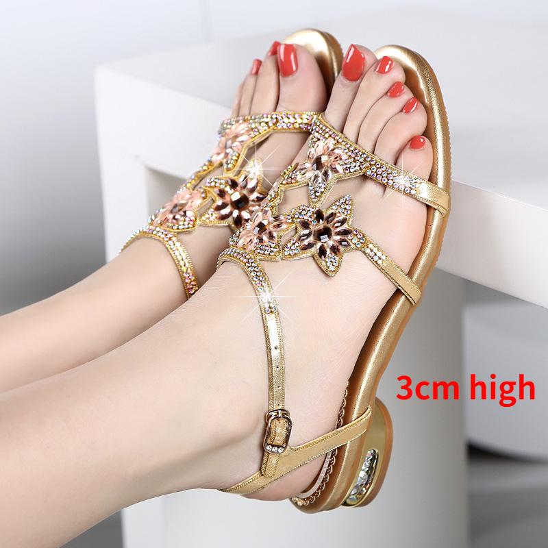 Fashion Comemore Ladies Low Block Heel Women's Sandal with Diamonds Outdoor Beach Shoes New Fashion Heeled Sandals High Heels Luxury 33