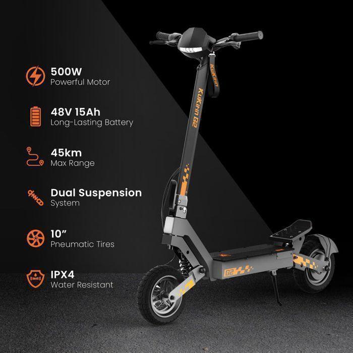 KUKIRIN G2 - Faltbarer Elektroroller - 10"-Räder - 1200W Motor - 48V 15Ah Batterie - 45KM/H - Reichweite 55KM – Schwarz