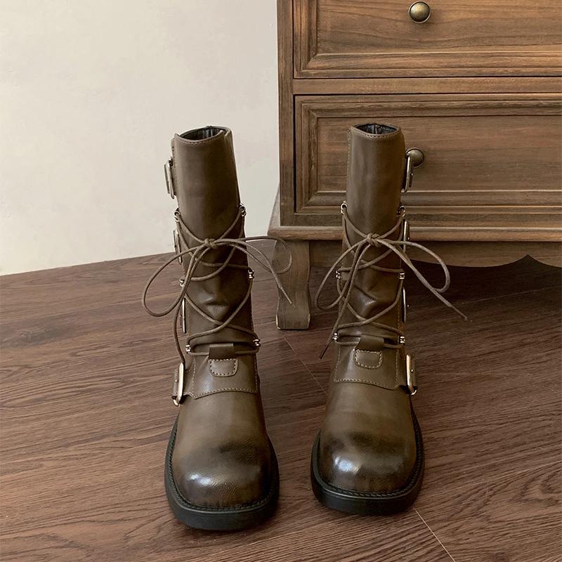 

Женские полусапоги в стиле ретро, модные туфли с пряжкой-ремнем, осенне-зимние ботильоны на толстом каблуке в стиле вестерн для ковбоев 35