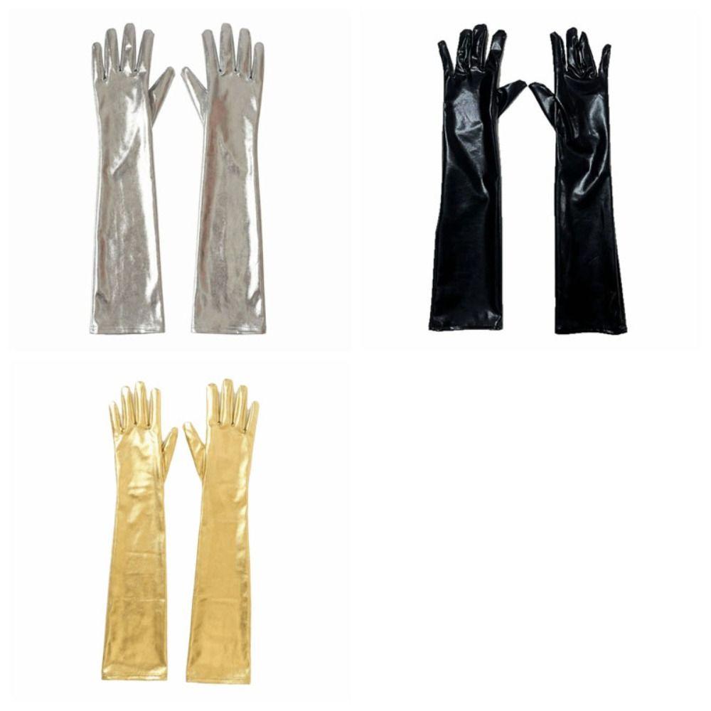 Solid Color Long Gloves Hip Hop Etiquette Mittens Fashion Patent Leather Gloves Photography Props