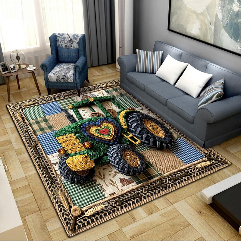 Motor Tractor Patchwork Carpet Rug for Living Room Bedroom Home Sofa Decoration, Kids Play Non-slip Floor Mat