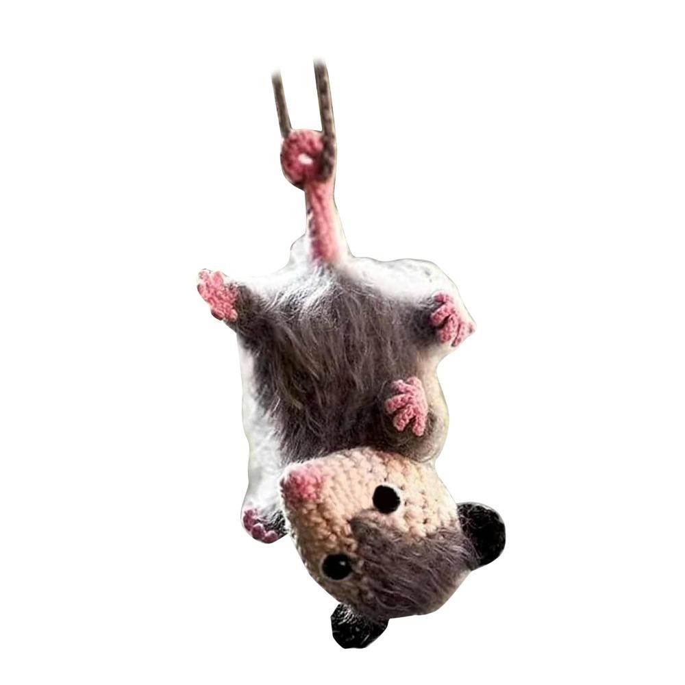 Crochet Rearview Mirror Accessory Handmade Knitted Screaming Possum Ornament  For Car Interior