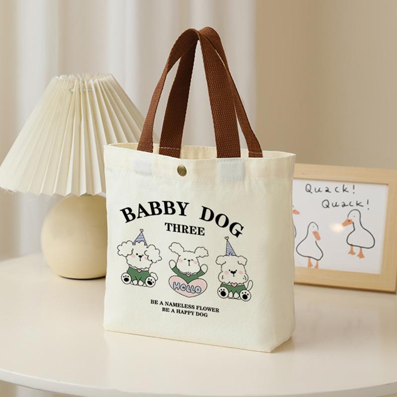 1pc Lucky Bear Tote Bag Cute Cartoon Design Durable Beige Lunch Bag with Snap Closure for Women, Students, Everyday Use & Picnics