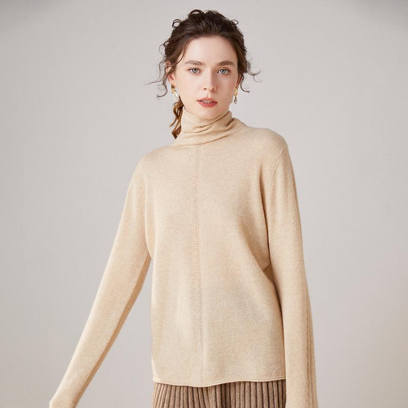 Women's High Neck Cashmere Sweater - Wheat Ear Knitwear for Autumn/Winter