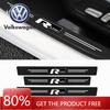 För VOLKSWAGEN VW 4ST/SET Kolfiber PU-läder Bil Dörrtröskel Skyddsplatta Tröskel Anti-repa Stötfångarstickers för VW R