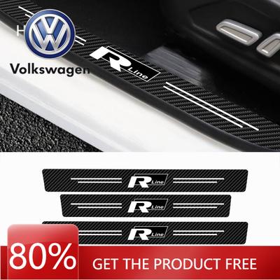 Para VOLKSWAGEN VW 4 Piezas/Juego Fibra de Carbono Cuero PU Placa Protectora de Umbral de Puerta de Coche Umbral Pegatinas Parachoques Antiarañazos para VW R