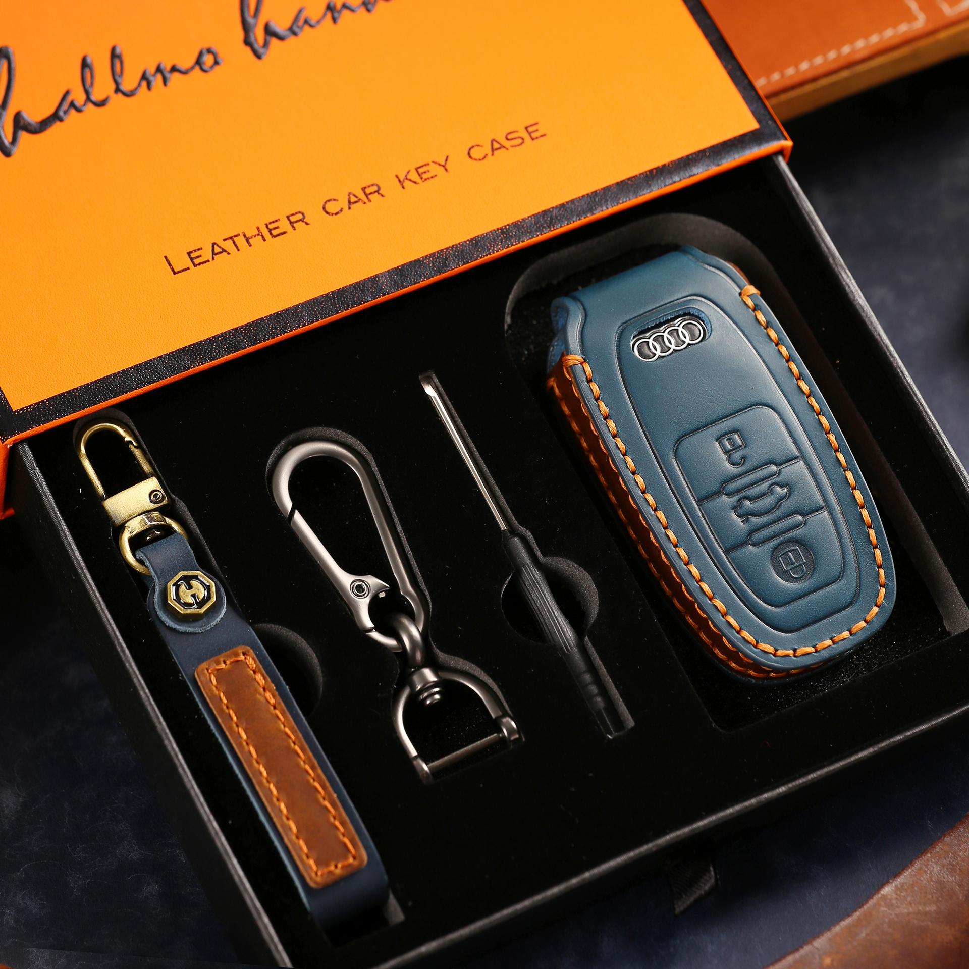 

Suitable for2017 model A4A5A6A7A8/TT Q3Q5Q7 Handmade Cowhide High-End Car Key Cover чорний