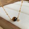 New In Round Beads Tiger Eye Stone Bubble Sparkling Diamonds Necklace Retro Sweater Chain Collar Chain Trendy Party Jewelry Gift
