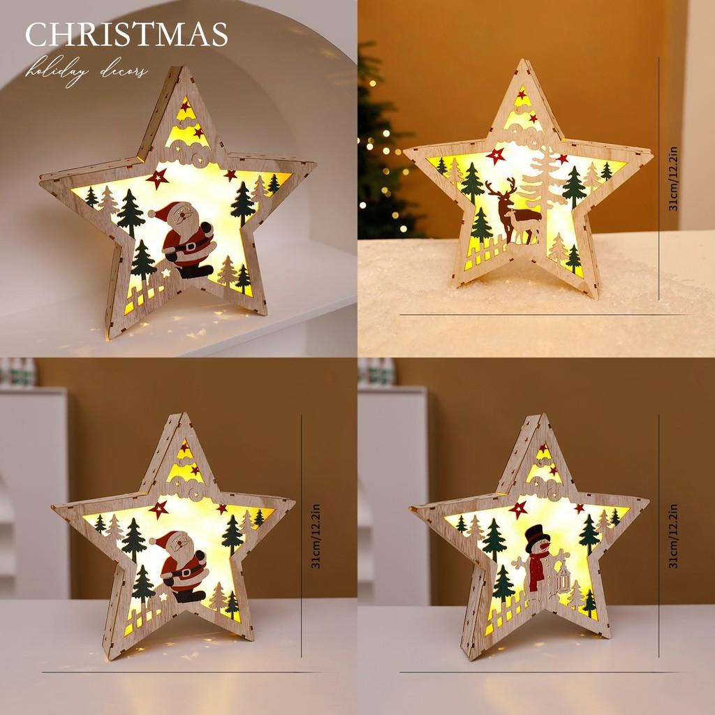 Christmas Tree Wooden Light Up Ornament With Snowman Design For Holiday Decor