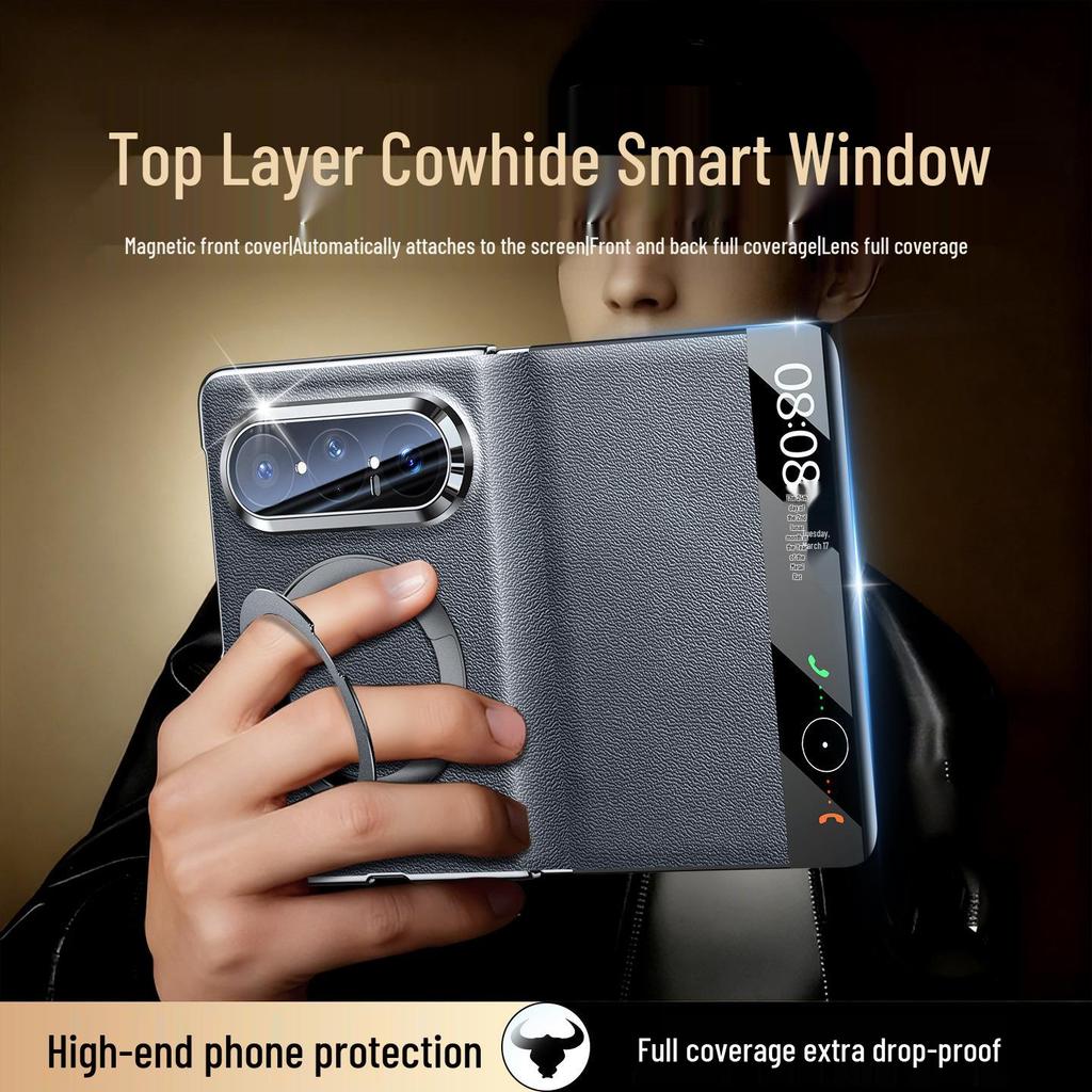 Funda Plegable para Teléfono Huawei Pura X Max de Cuero Genuino con Soporte Giratorio, Protección Magnética a Prueba de Caídas de Cobertura Total