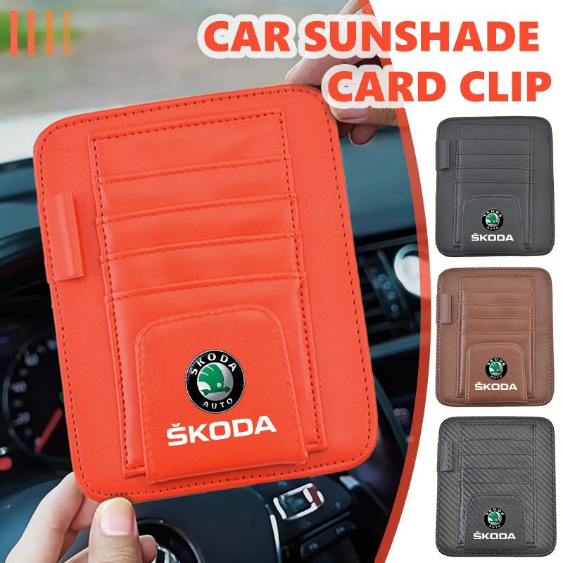 AAABT1 Car Sunvisor Storage Clip Multi-Pocket Card Ticket Clip Organizer Interior Accessories For Skoda S Kodiaq Octavia 2 3 Yeti Karoq
