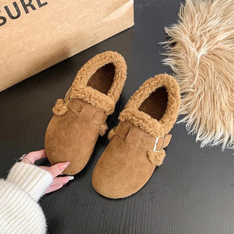 Women's Shoes 2024 Brand Buckle Strap Women's Flats Fashion Round Toe Casual Flat Shoes Hot Sale Plus Velvet Solid Flat Shoes