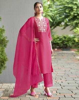 Women Cotton Blend Kurta Pant Dupatta Set Indian Designer Party Wear Kurti Salwar Suit
