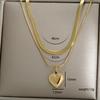 Custom 304 Stainless Steel 18K Gold Plated PVD Doble Collarbone  Necklace Waterproof Heart Butterfly Pendant Women