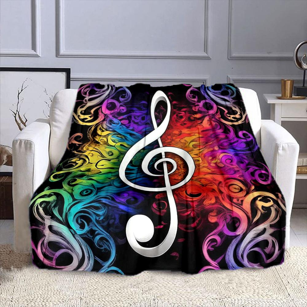 Colorful Musical Note Art Design Patterned Flannel Blanket Perfect for the Bedroom Living Room, Sofa, or a Little Nap