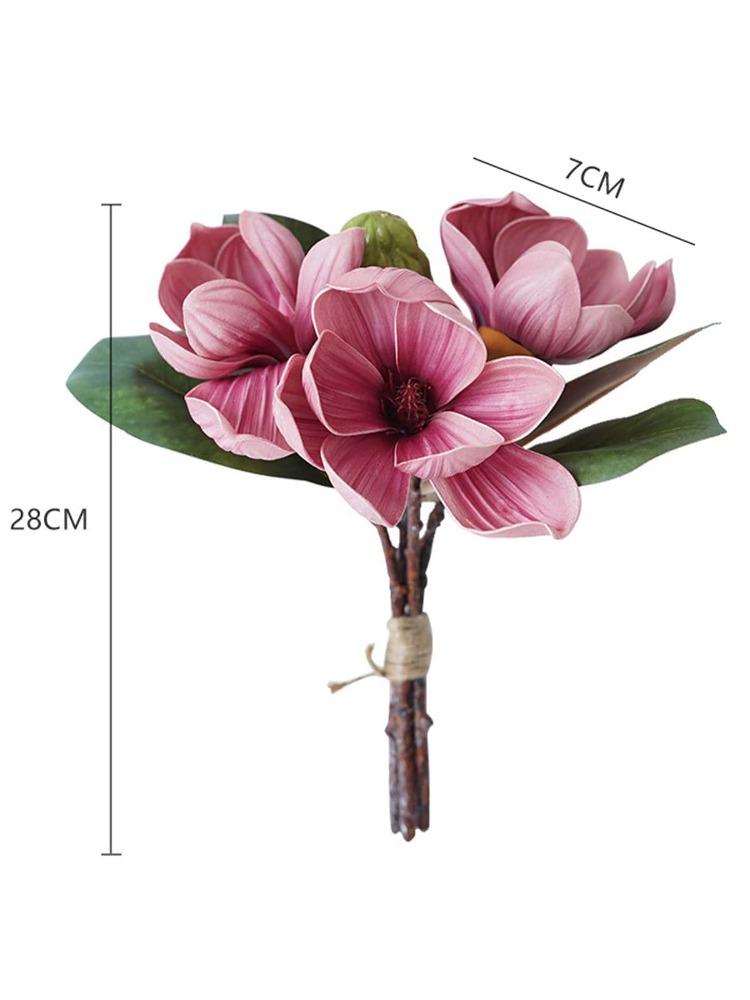 1 Bunch 3 Heads Artificial Magnolia Flower Magnolia Bouquet Foam with Leaves Arrangement for Home Living Room Wedding Bedroom Floor Vase Decoration