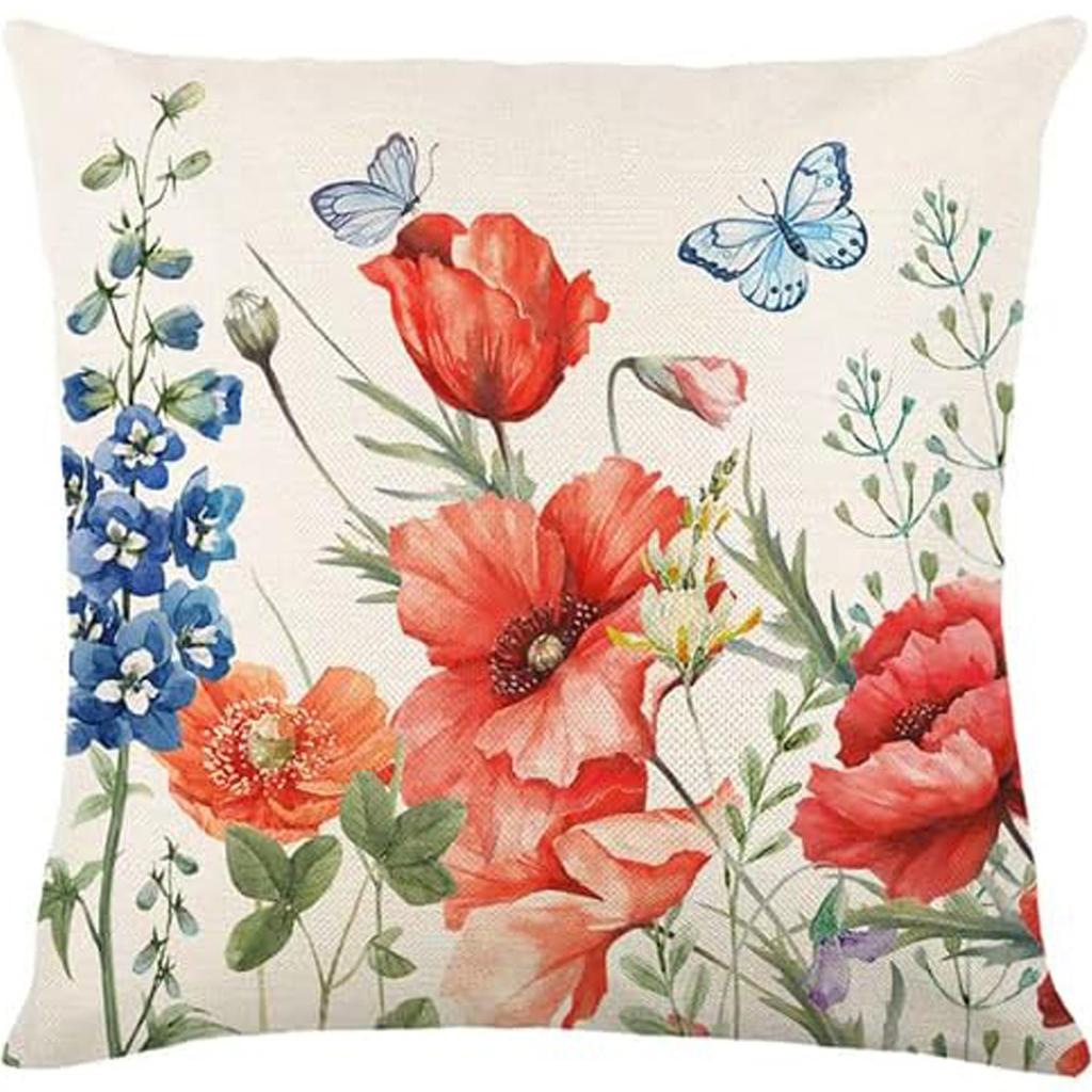 New Spring Fresh and Beautiful Linen Pillowcase Sofa Bedside Plant Flower Pillow Cushion Cover