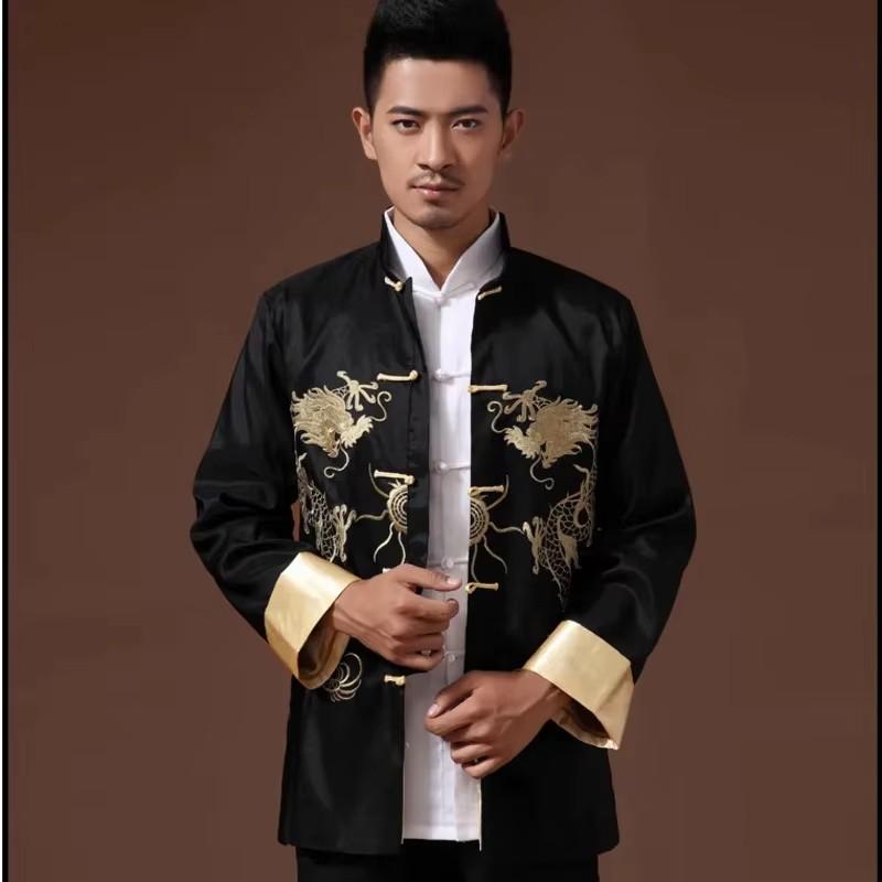 Men Embroidered Tops Chinese Traditional Phoenix Printed Clothes Dragon Tang Suit Clothing Long Sleeve Jacket