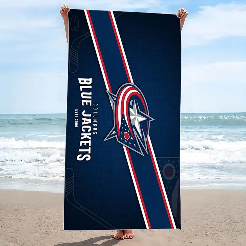 Columbus Blue Jackets Print Beach Towel, Large Soft Quick Dry Towel for Beach Camping Swimming