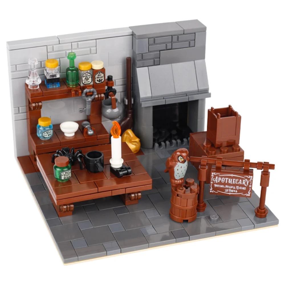 Medieval Witch Hut Building Blocks MOC Mode Magic Potion Bottle  Witch's Kitchen Cartography table Toys Brick Gift