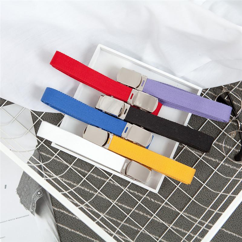 Simple Solid Color Women Casual Canvas Belt With Metal Buckle For Daily Use