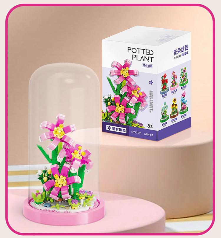 Plant Exhibition Booth Mini Block Flower Building Brick Rose Lily Lotus Hyacinth Sunflower Carnation Bonsai Toys For Gilr Gift