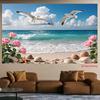Toile de fond pour photographie de plage tropicale 2D Vague de l'océan Mouette Rose Rose Arrière-plan