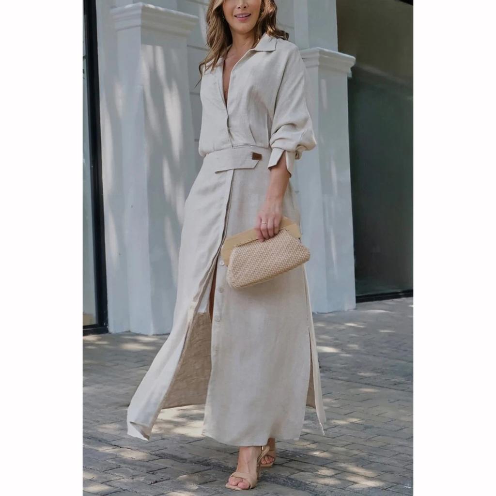 European  American Women's Blue Dress Elegant Temperament Spring Summer Commuter Long Sleeved