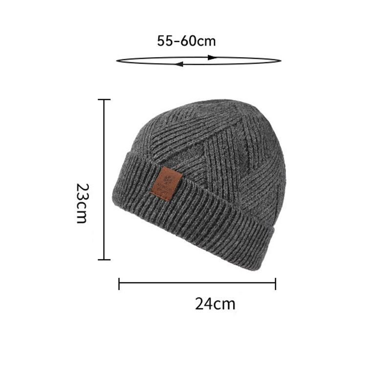 Wool Knitted Hat Men's Autumn Winter Double-Layer Velvet Ear Protection Hat