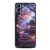 Phone Case for Samsung Galaxy S25 Edge S24 S23 S22 S20 S21 FE Ultra S10 Plus Soft TPU Japanese Style Temple And Cherry Blossoms
