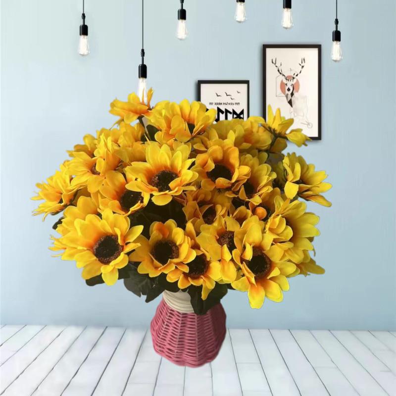 Annuus Faux Helianthus Silk Flower Bundle For Outdoor Event And Decoration House