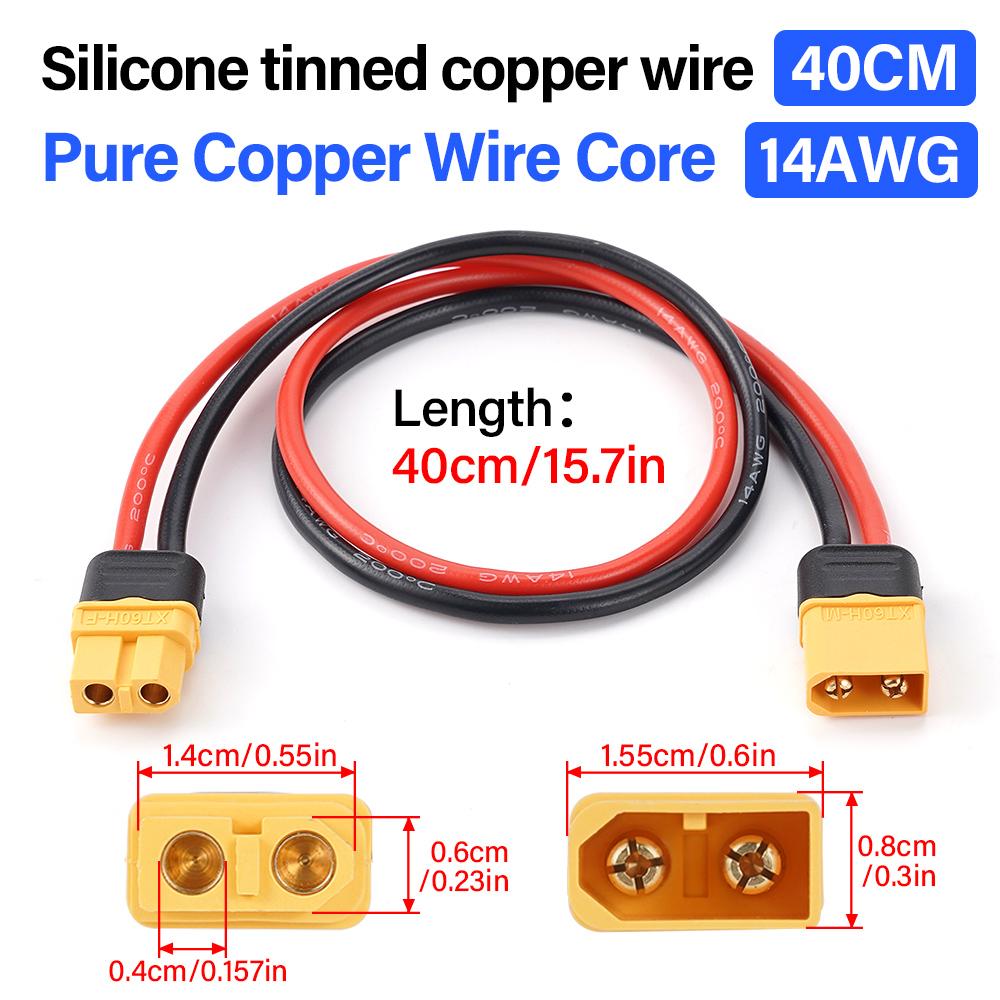 A Piece of 40Cm 14Awg Silica Gel Tinned Copper Xt60H Male/female Plug Connection Silicone Wire Cable For RC Lipo Battery Plug