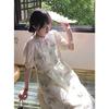 2026 Summer Women's Ink Wash Print Slit Skirt with Frog Button - New Chinese Style Qipao Dress for Girls