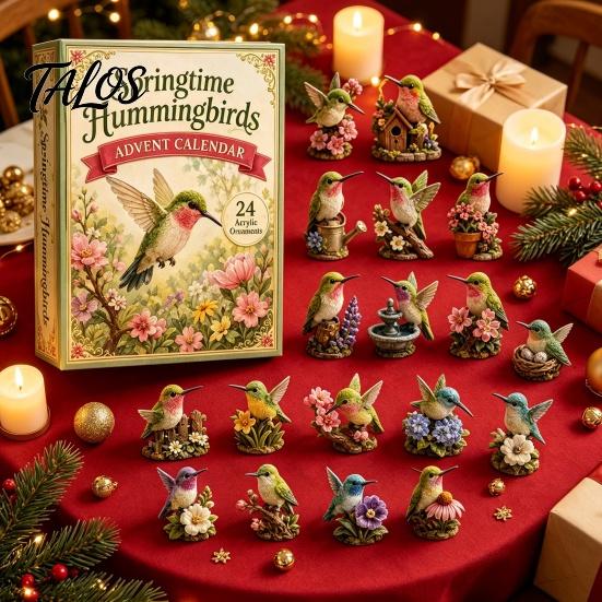 Festive Party Supplies 2026 Hummingbird Advent Calendar, 24-Day Acrylic Ornament Set with Bird Figure Holiday Favors Countdown, Christmas Tree Hanging