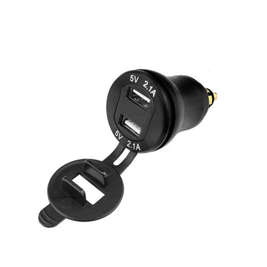 Black Cnc Motorcycle Usb Charger 2.1 A+2.1 A Voltmeter For Bmw Din Plug, Hella