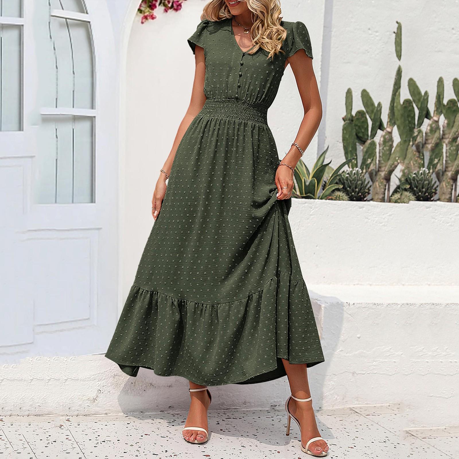 

Женские летние модные платья свободного кроя на пуговицах с V-образным вырезом и короткими рукавами однотонные S