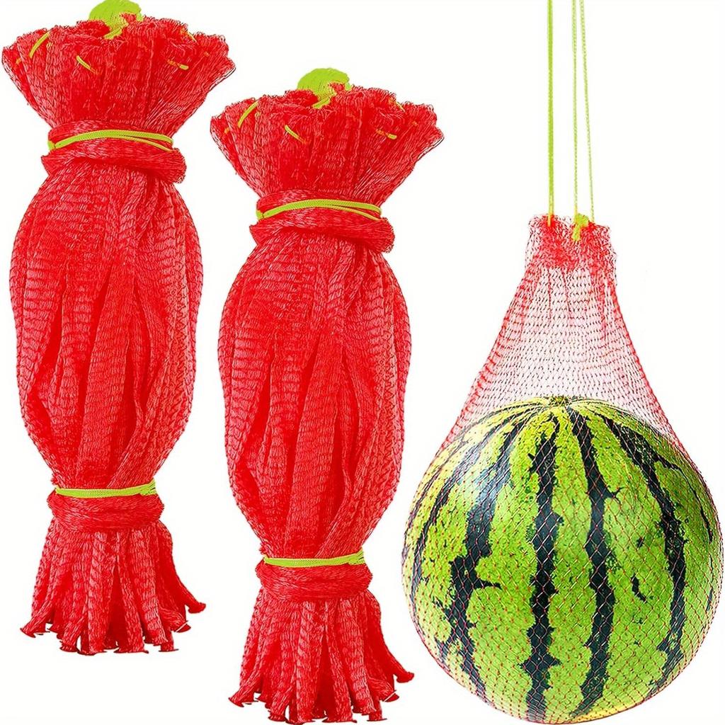 100 PCS Watermelon Nets, 18 Inches Melon Hammock Red Onion Mesh Bags, Reusable Cantaloupes Hanging Mesh Bag with Drawstring for Trellis Vertical