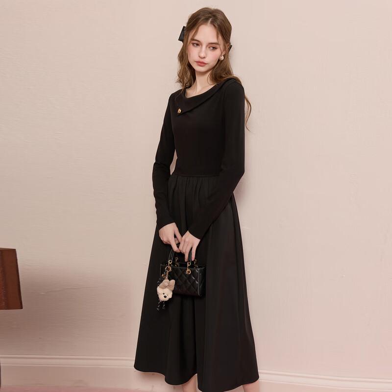 

Sancai 2025 Winter Elegant Patchwork A-Line Maxi Dress S