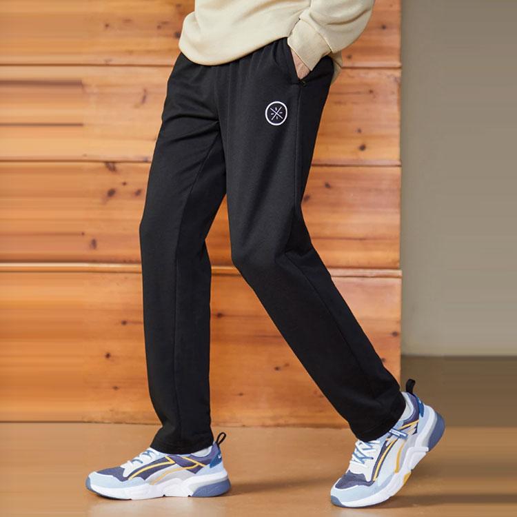 Li Ning Wade Series Straight Leg Casual Long Knit Sports Pants Men pants Black AKLR439-1